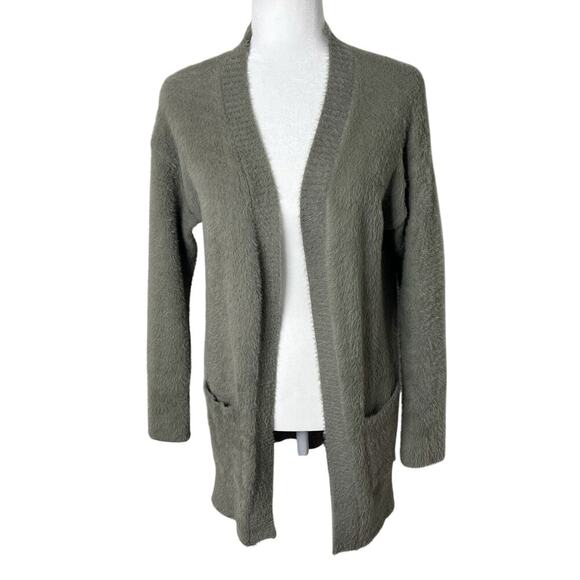 Hippie Rose Women's Cardigan Sweater S Green Fuzzy Chenille Knit Open Front Long - Picture 1 of 7